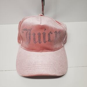 JUICY COUTURE Rhinestone Logo Baseball Hat 🧢 Dusty Blush Pink Velour